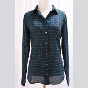J.Crew Women's Size 4 Blue Green Checkers Light Blouse Top Shirt